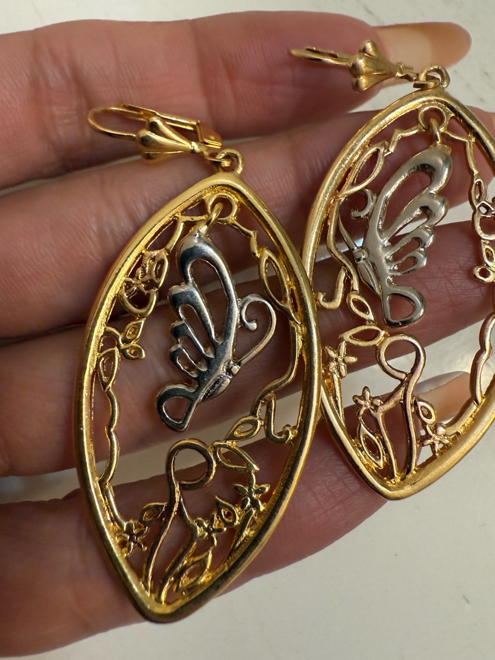 Gold-Tone Filigree Butterfly Drop Earrings - Two-Tone Gold & Silver